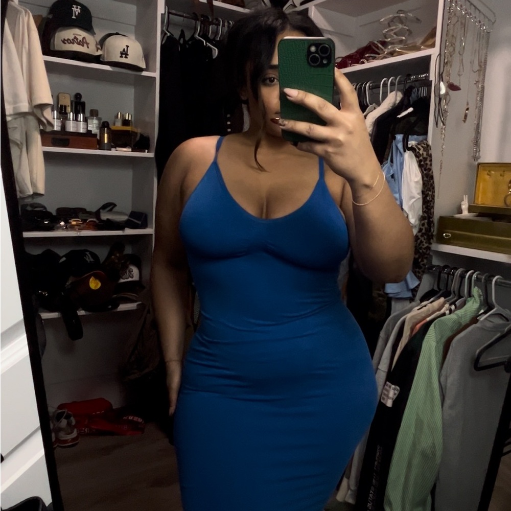 Blue Spaghetti Strap Bodycon Dress